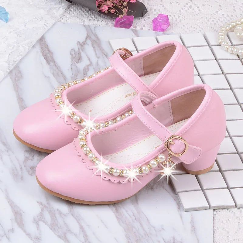 Princess Kids Heels Shoes Dress Party Leather Baby Girls Children's Zpaxo