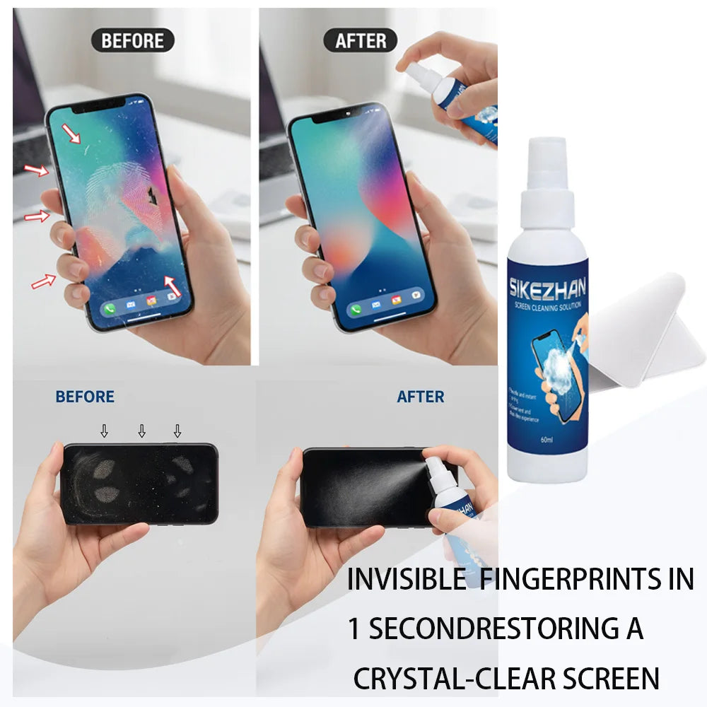 60ml Screen Cleaner Set, 6-in-1 Professional Tool, Suitable for All Screens, Quick Drying Without Marks, Safe and Efficient Zpaxo