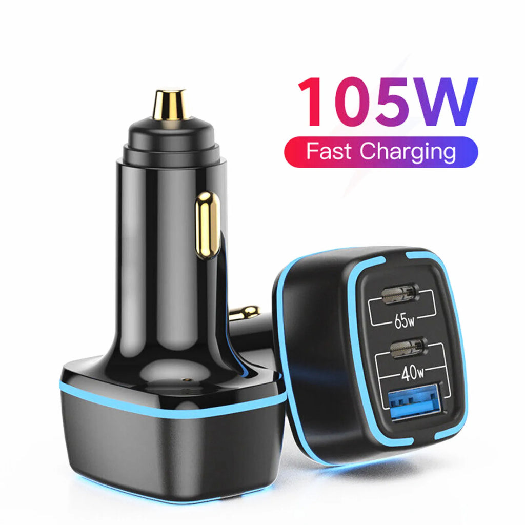 105W Car Charger Quick Charge USB C PD 65W Fast Charging Adapter