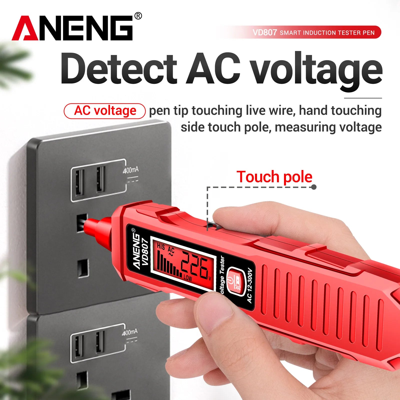 Noncontact AC Voltage Test Pen LCD NCV Induction Live Wire Check