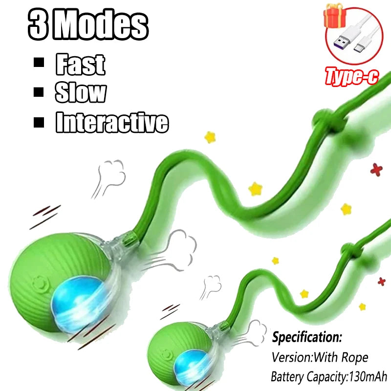 Interactive Cat Toys Automatic Rolling Ball Fake Tail Rechargeable Electric Pet Interactive Toy Dog Training Imitate Mouse Tail Zpaxo 2PCS Green Tail Ball New Version