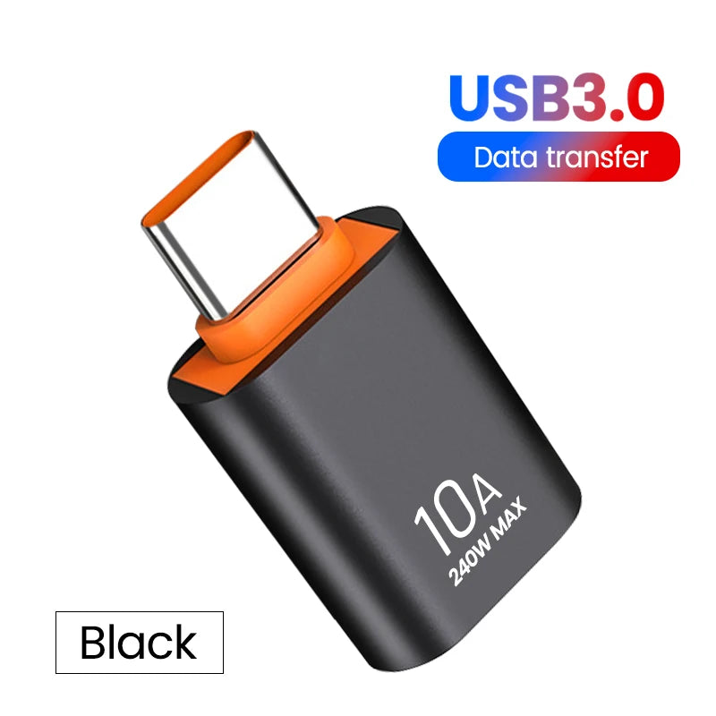 10A USB C OTG Adapter Converter 3 0 240W Laptop Xiaomi Macbook Zpaxo Type-c to USB Black