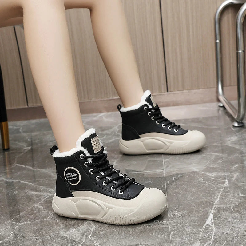 Winter Pu Lace Up Vulcanized Shoes Outdoor Walking Sports Shoe Round Zpaxo