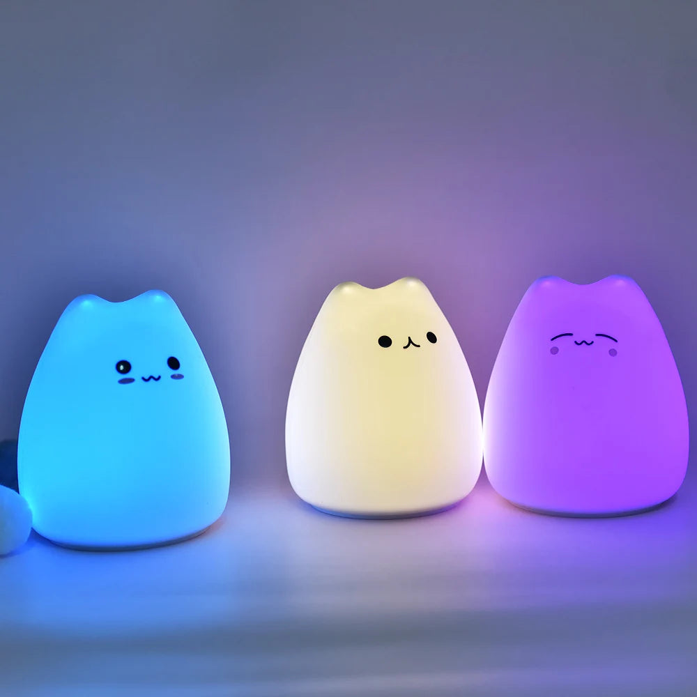 Cute Cat Night Light For Baby Kids Cartoon 7 Colors Silicone Sleeping Lamp Touch Sensor Table Lamp For Home Bedroom Decoration Zpaxo