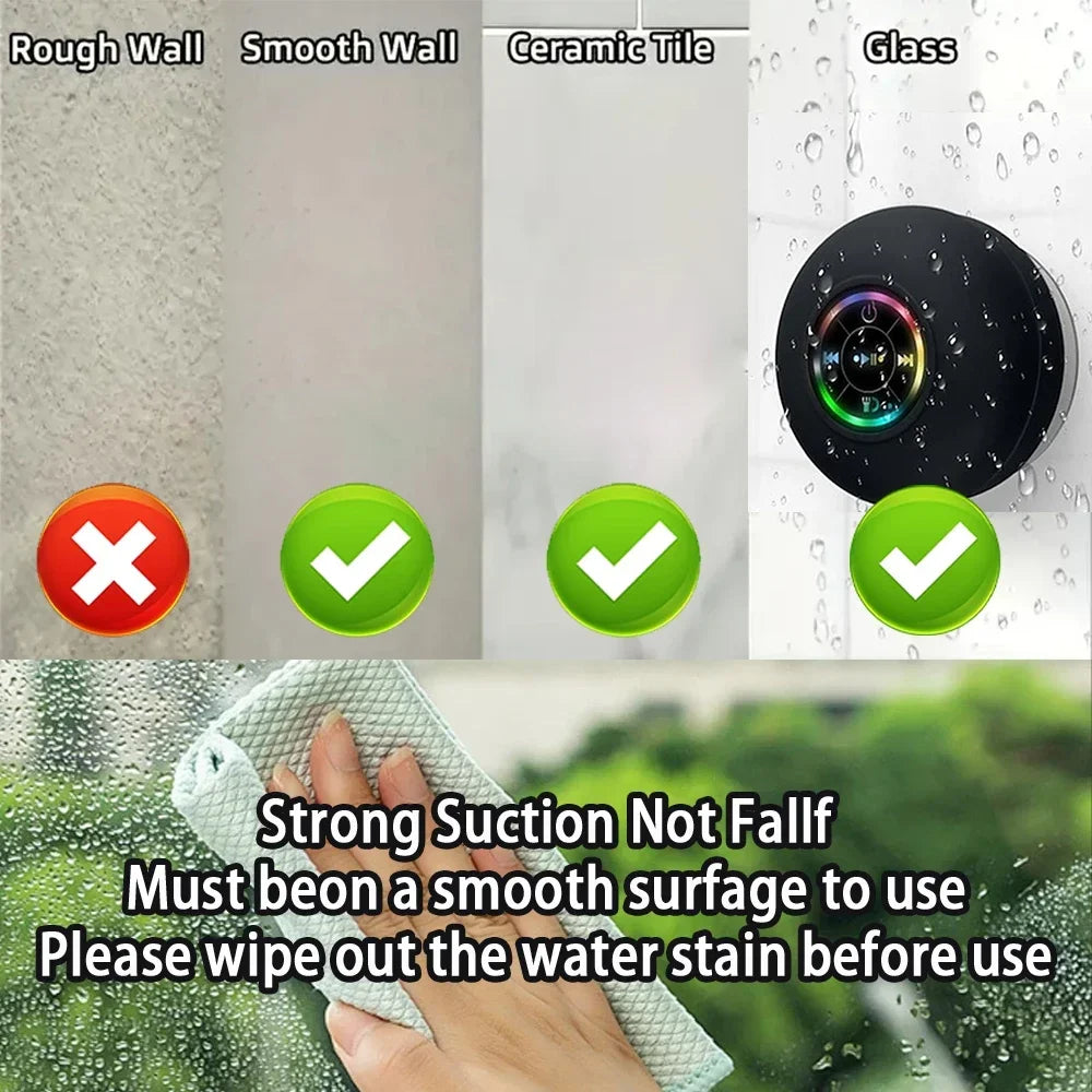 Portable Wireless Bluetooth Speaker LED IPX4 Waterproof Loudspeaker Outdoor Bathroom Large Suction Cup Mini Stereo Sound Box Zpaxo