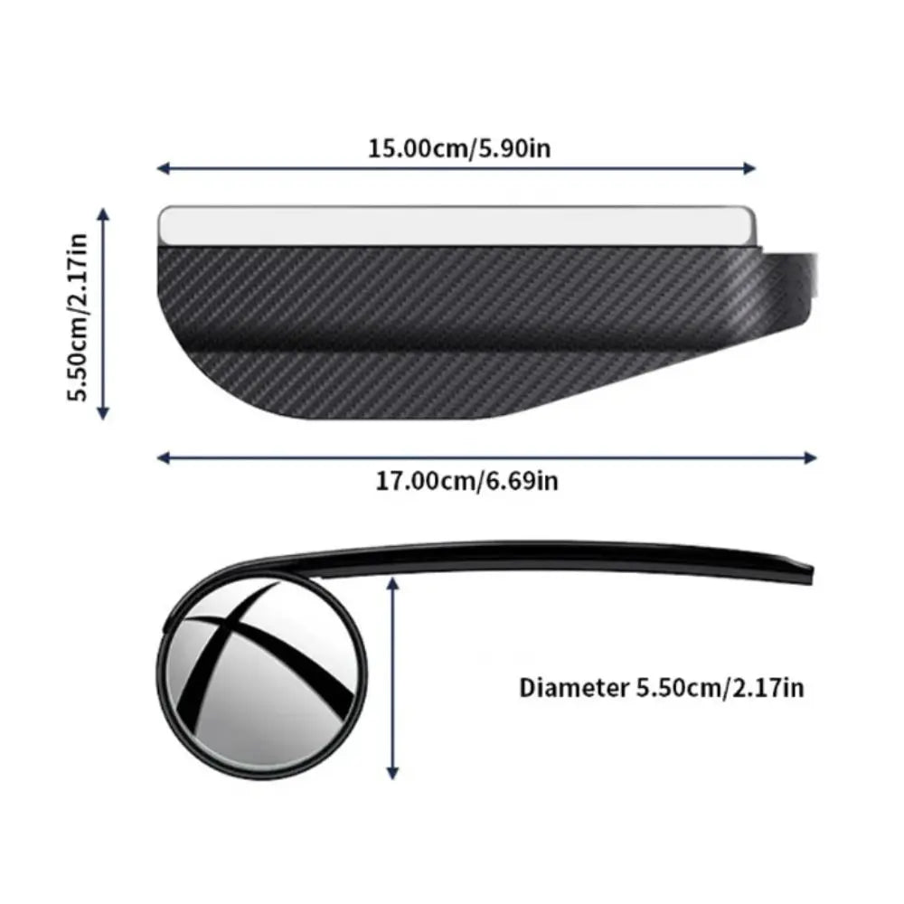 Carbon Fiber Blind Spot Mirror Small Round Mirror 360 Degrees Rearview Mirror Extended Field of View Multi-Function Rain Eyebrow Zpaxo
