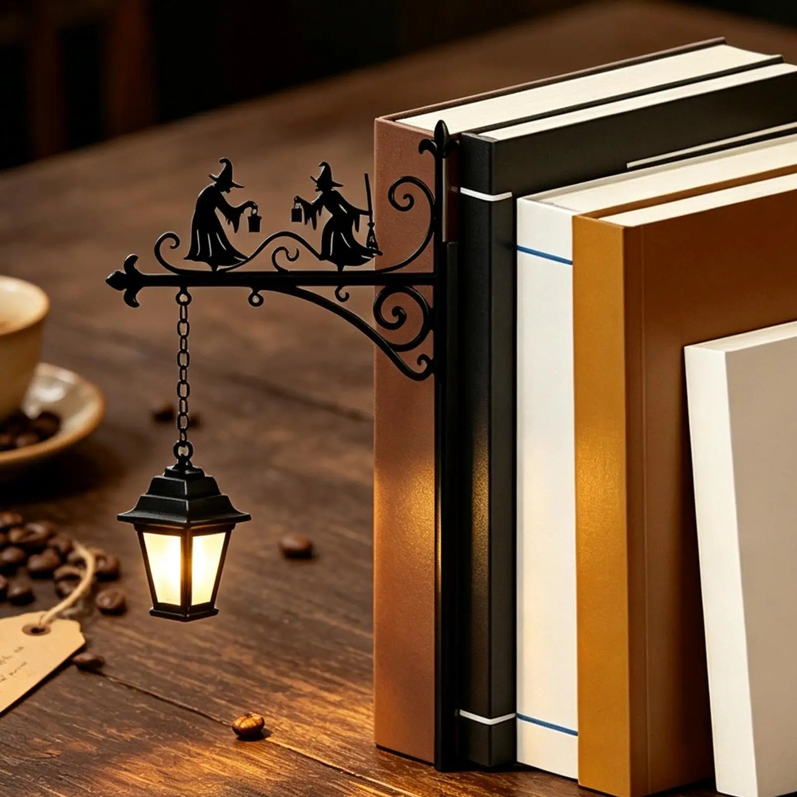 Bookshelf Lantern Halloween Witch Theme Decorative Bookcase Light