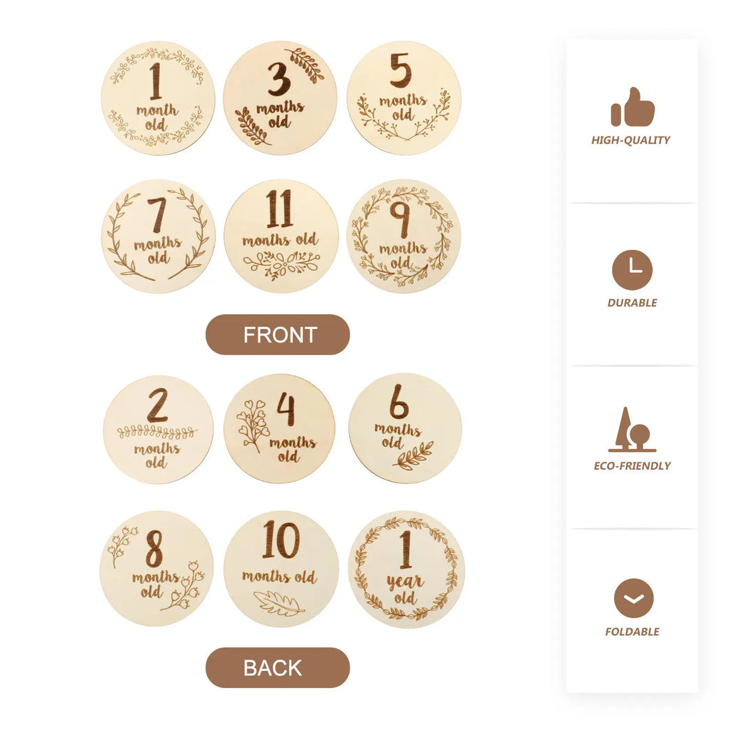 Safe Eco Friendly Wooden Baby Milestone Cards Creative Fun Shaped
