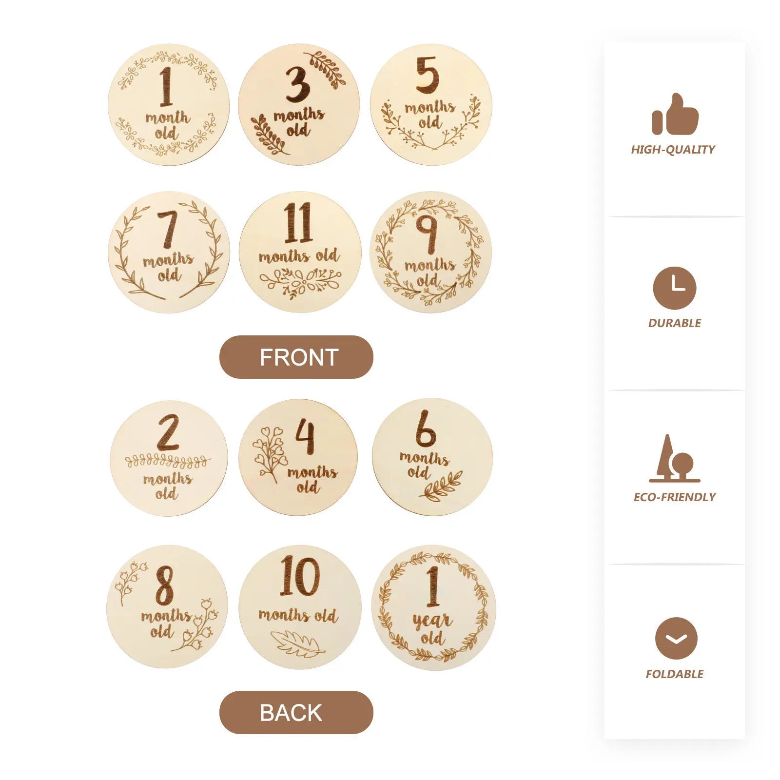 Safe Eco Friendly Wooden Baby Milestone Cards Creative Fun Shaped