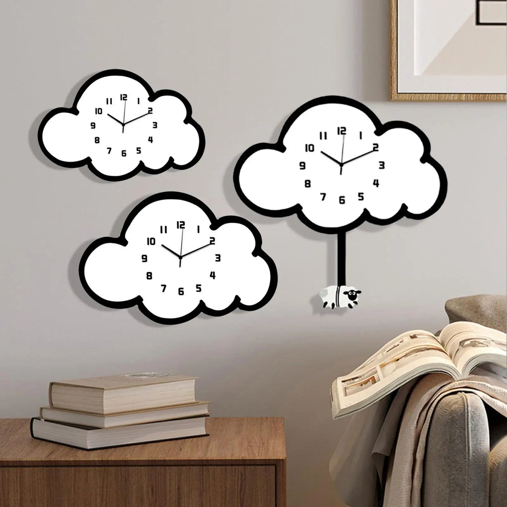 Cloud Wall Clock Stylish Modern Wood Decorative Ornament Kids Room Zpaxo