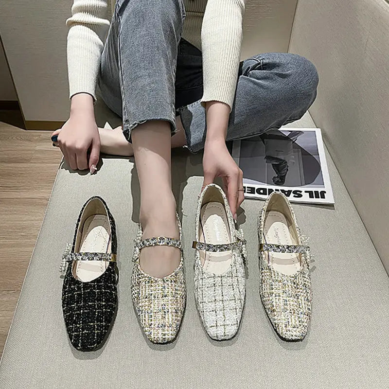 Flat Shoes for Women's Black Mary Jane Shoes Women's Shoes 2025 Spring Autumn New Style Thick Heel Square Toe Shallow loafers Zpaxo