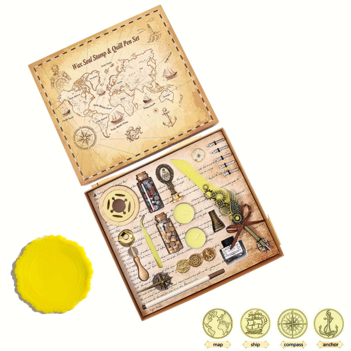 DIY Wax Seal Stamp Kit With Gift Box, Sealing Wax Warmer, Envelopes, Candles, Wax Stamp, Metallic Pen For Letter Sealing Zpaxo Seals and Quill Pens