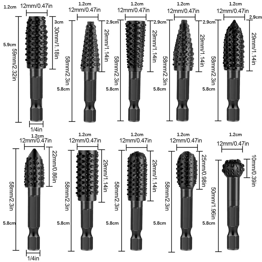 1 4-inch Shank Rotary Burr Wood Rasp File Drill Bits Woodworking