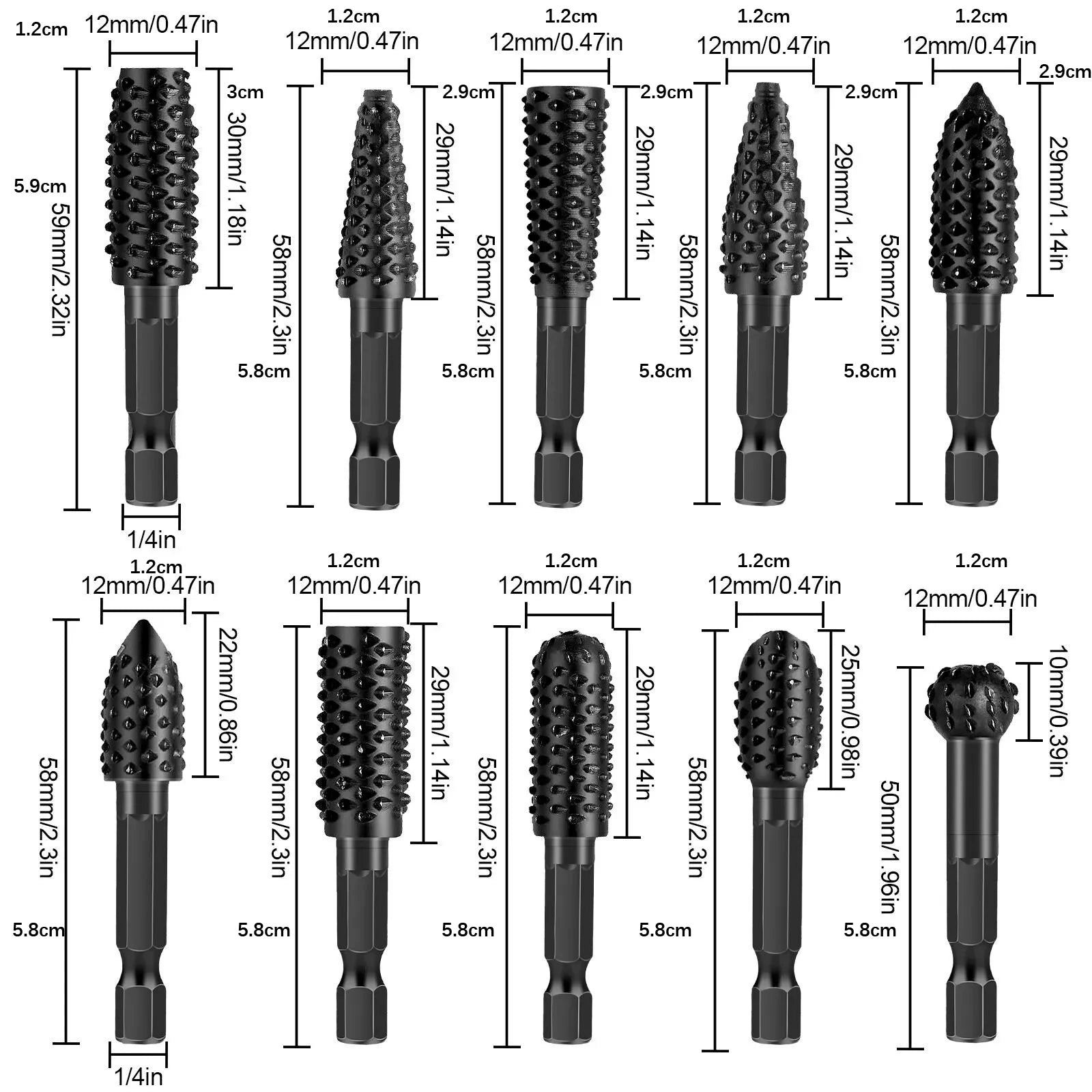 1 4-inch Shank Rotary Burr Wood Rasp File Drill Bits Woodworking