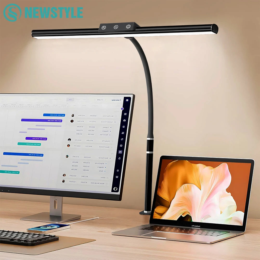 10W LED Desk Lamp for Office Home Eye-Caring Clamp USB Desk Lamp with 5 Color Stepless Dimming Flexible Gooseneck Touch Control Zpaxo