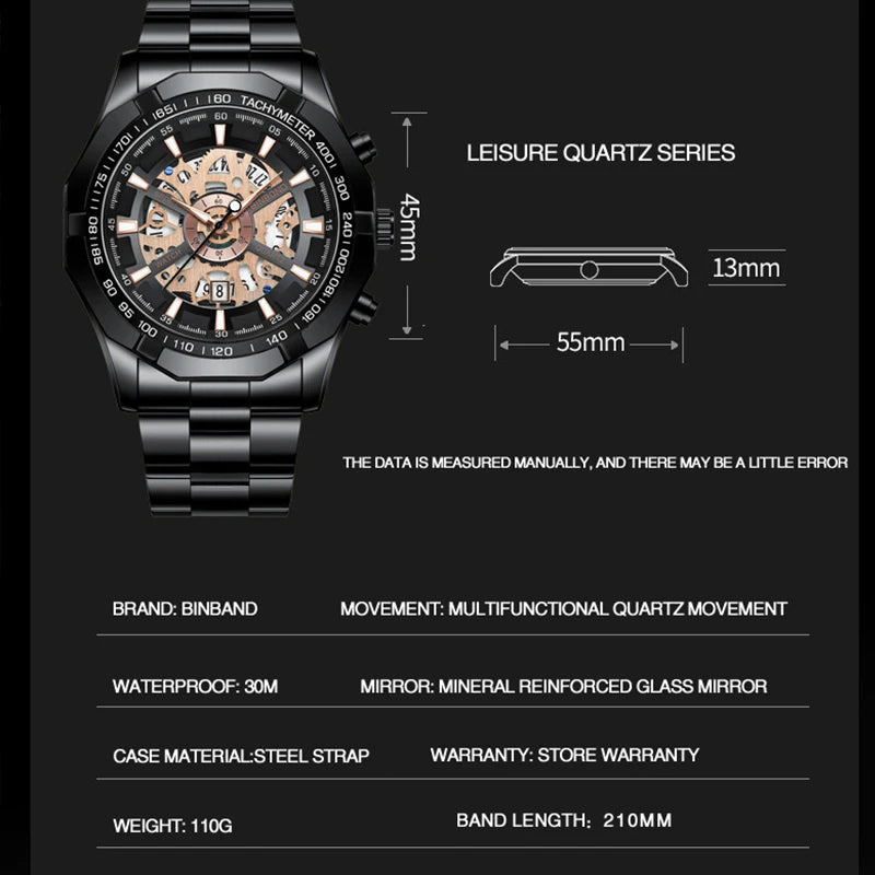 BINBONG Business Men's Watches Waterproof Calendar Luminous Fashion Quartz Watch For Man Stainless Steel Male Clock Reloj Hombre Zpaxo