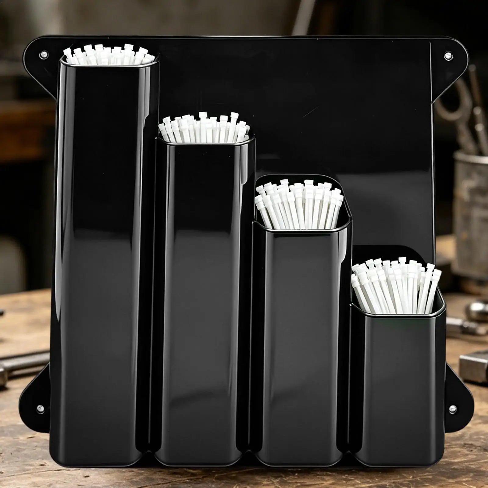 Cable Tie Organizer 4 Pockets Aluminum Wall Mounted Universal Zip