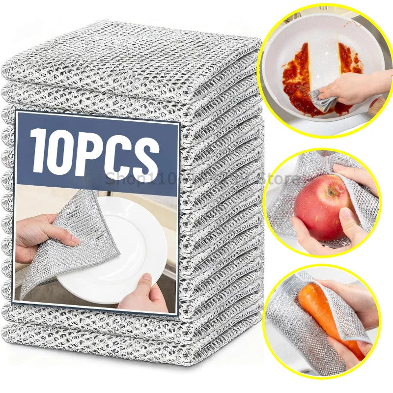 Steel Wire Cleaning Cloths SingleDouble Layer Metal Silver Wire Dishwashing Towels Kitchen Pot Pan Dish Non Stick Oil Rags Cloth Zpaxo