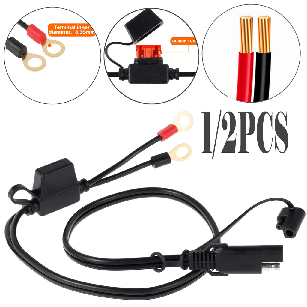 1/2PCS Quick Release SAE Cable With 10A Fuse Terminal O Connector Moto Battery Charger Extension Adapter Wire 18AWG Terminal Zpaxo