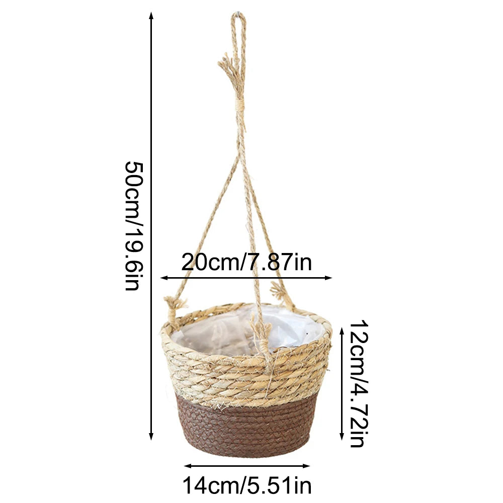 Handwoven Straw Hanging Basket Planter – Rattan Orchid Pot Hanging Basket Planter Zpaxo