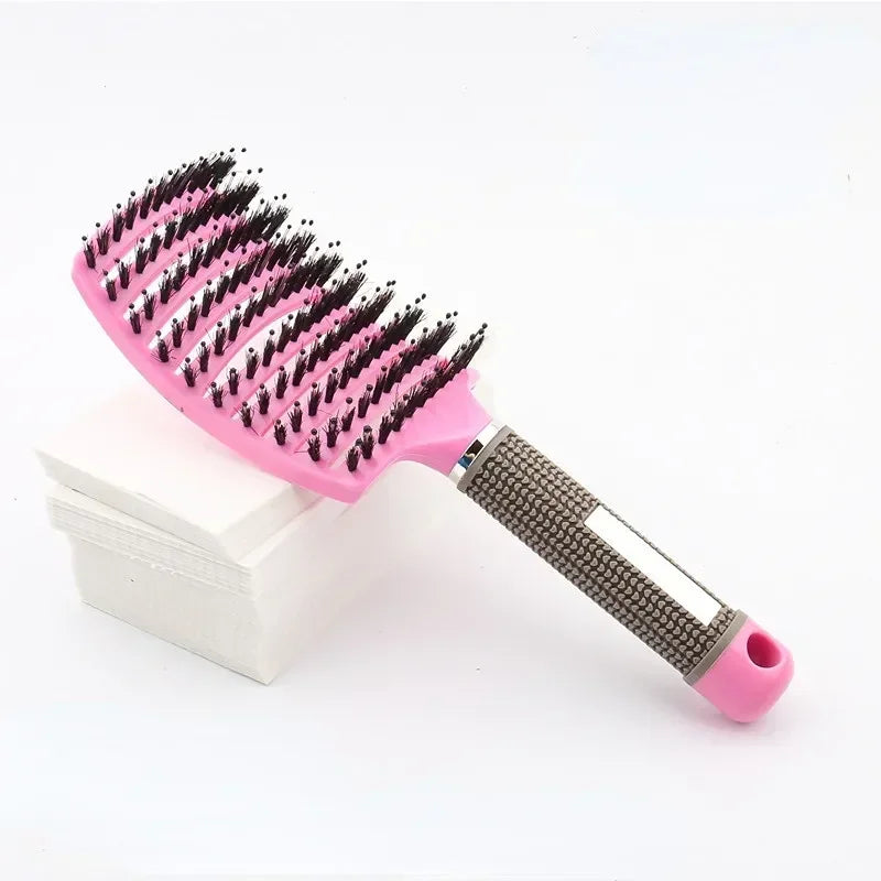 Hairbrush Bristle Nylon Women Wet Curly Detangle Hair Brush Hair Brushes Scalp Massage Comb for Salon Hairdressing Styling Tools Zpaxo Pink
