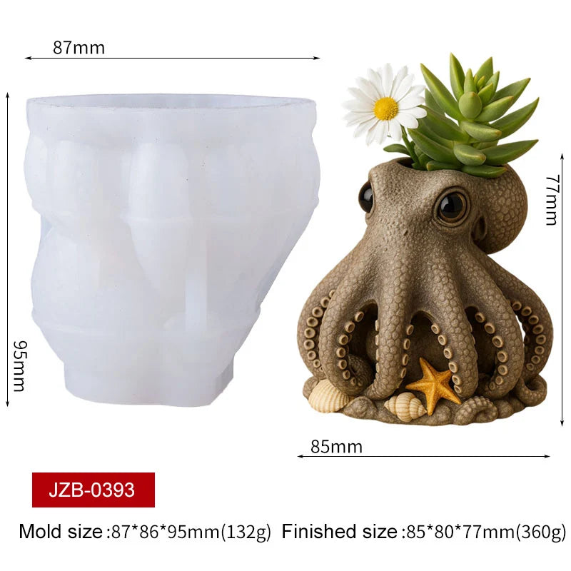 3D Animal Succulent Planter Pot Silicone Mold Squirrel Dog Cat Bear Owl Octopus Cement Flower Pot Candle Holder Pen Holder Mold Zpaxo Octopus
