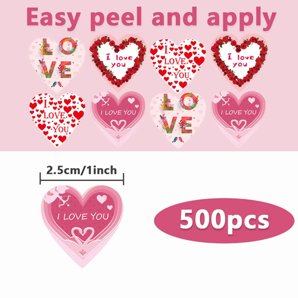 Heart Stickers For Kids Waterproof Seal Labels Self-Adhesive Heart-Shaped Stickers For Greeting Cards Journal Reward Classroom Zpaxo