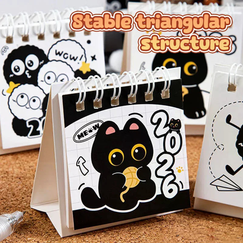 2PCS Random Mini 2026 Calendar Portable Cute Cat Office School Supplies Calendar Monthly Planner Desk Accessories Decor Record Zpaxo