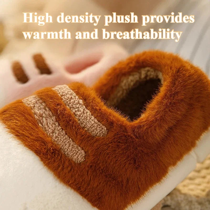 Winter Warm Cat Paw Slippers Plush Furry Loafers Closed Heel Women