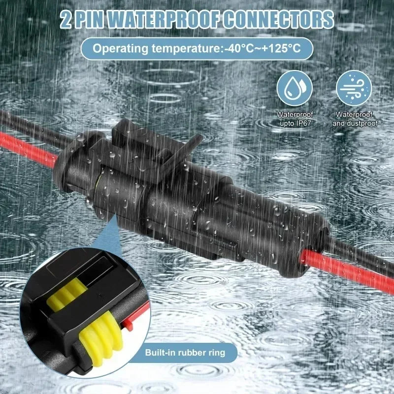 Waterproof 2 Pin Wire Connectors - 20 AWG Automotive Connector Kit for Car, Truck, Motorcycle, and Marine Boat Zpaxo
