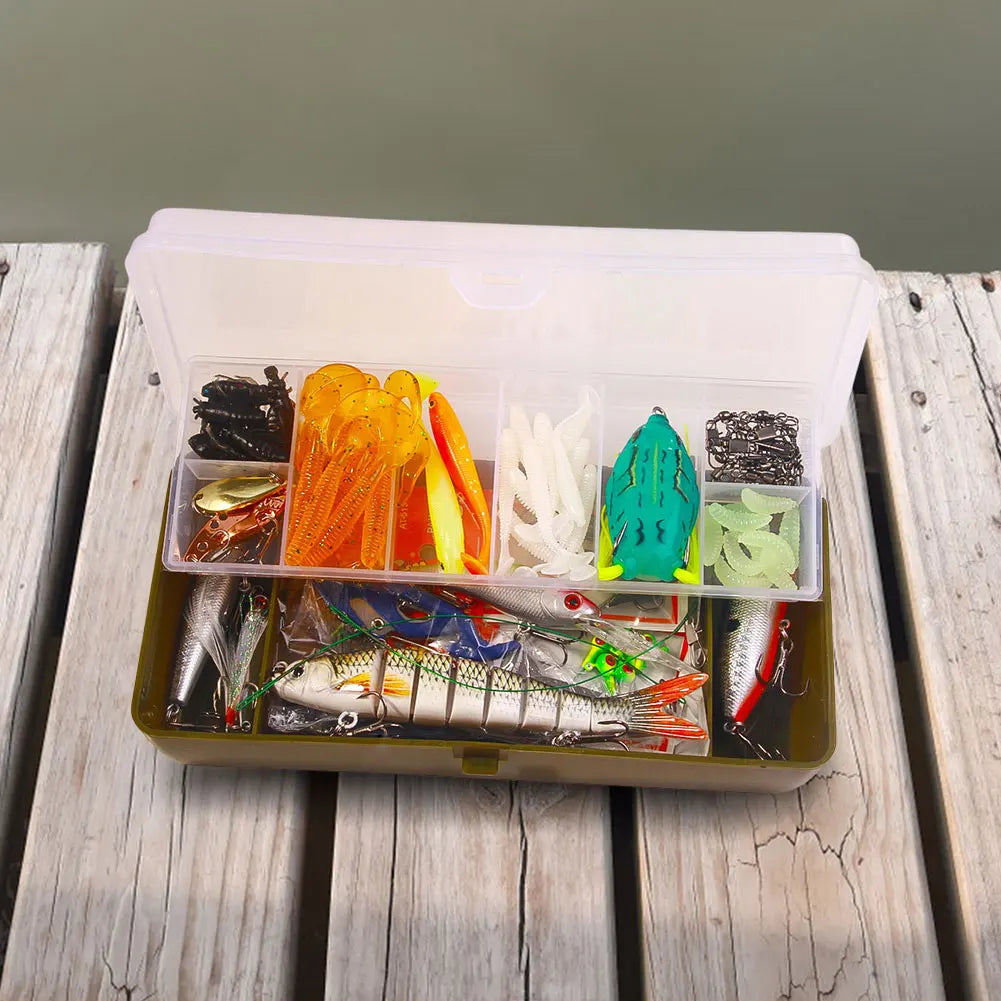 Fishing Lures Soft Hard Bait Hooks Swivels Tackle Box Bass Pike Crank
