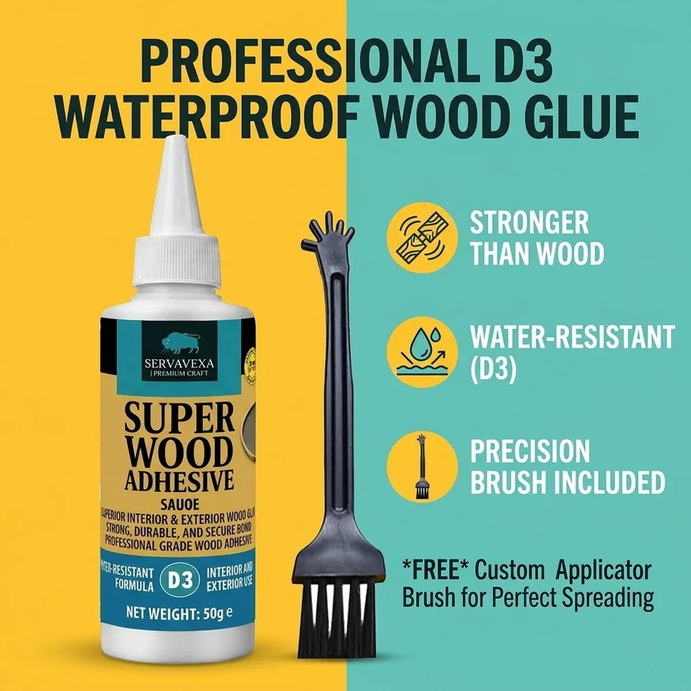 SERVAVEXA 50g D3 Wood Glue - Professional Strong Wood Adhesive for Interior/Exterior Woodworking, DIY Crafts, & Home Repairing Zpaxo
