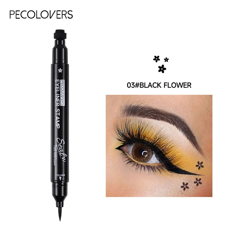 2 In 1 Black Liquid Eyeliner Double-head Moon Stamp Eye Liner Pencil Quick Dry Non-Smudge Long-lasting Easy to Use Eye Makeup Zpaxo 03