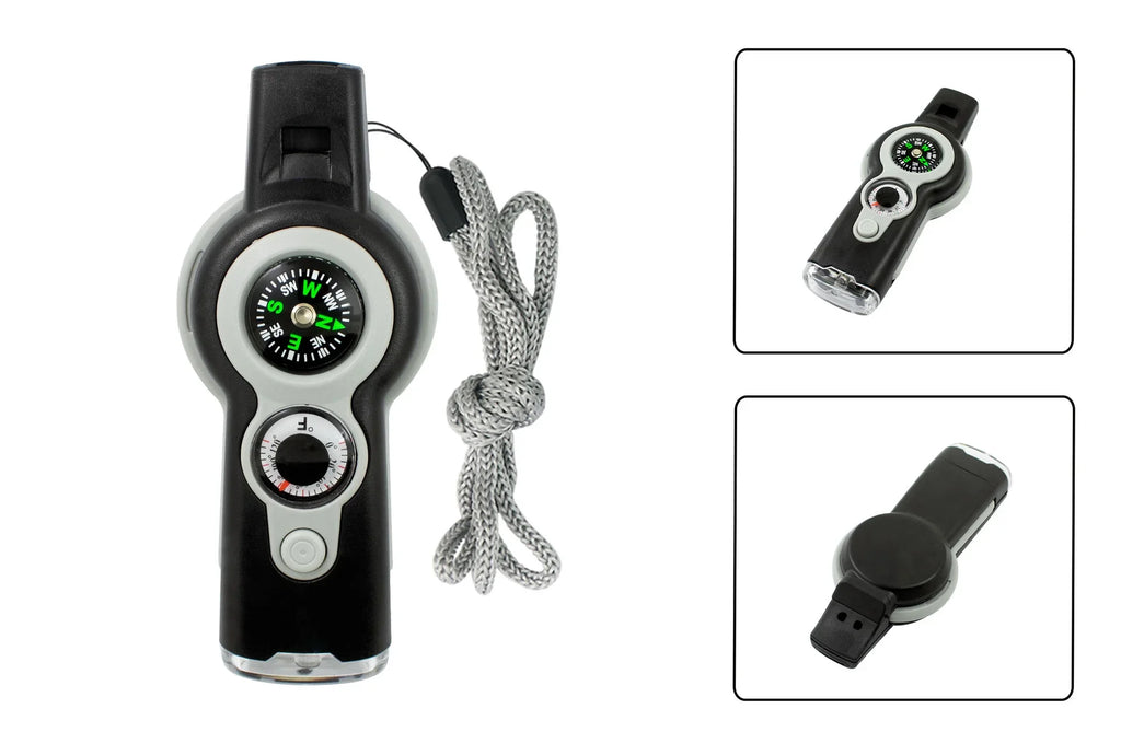 7-in-1 Survival Whistle – Compass, LED Light & Lanyard