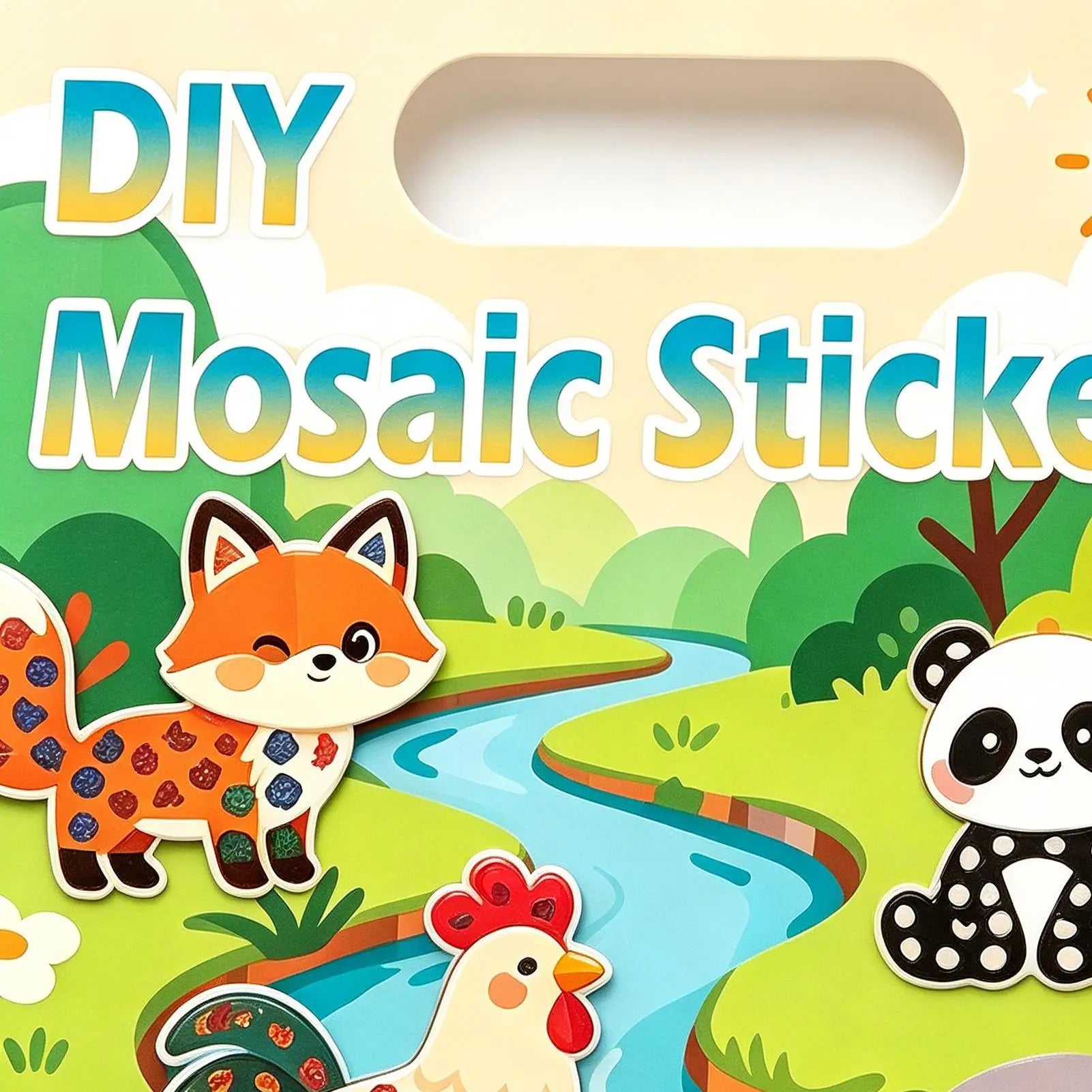 Cute Stickers For Kids 2-in-1 Funny DIY Mosaic Learning Craft Kits Cute Animal Stickers Coloring Set For Boys Girls Home Bedroom Zpaxo