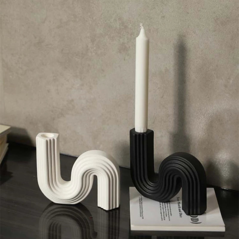 Nordic-style S-curve Candle Holder Creative Striped Ceramic Base