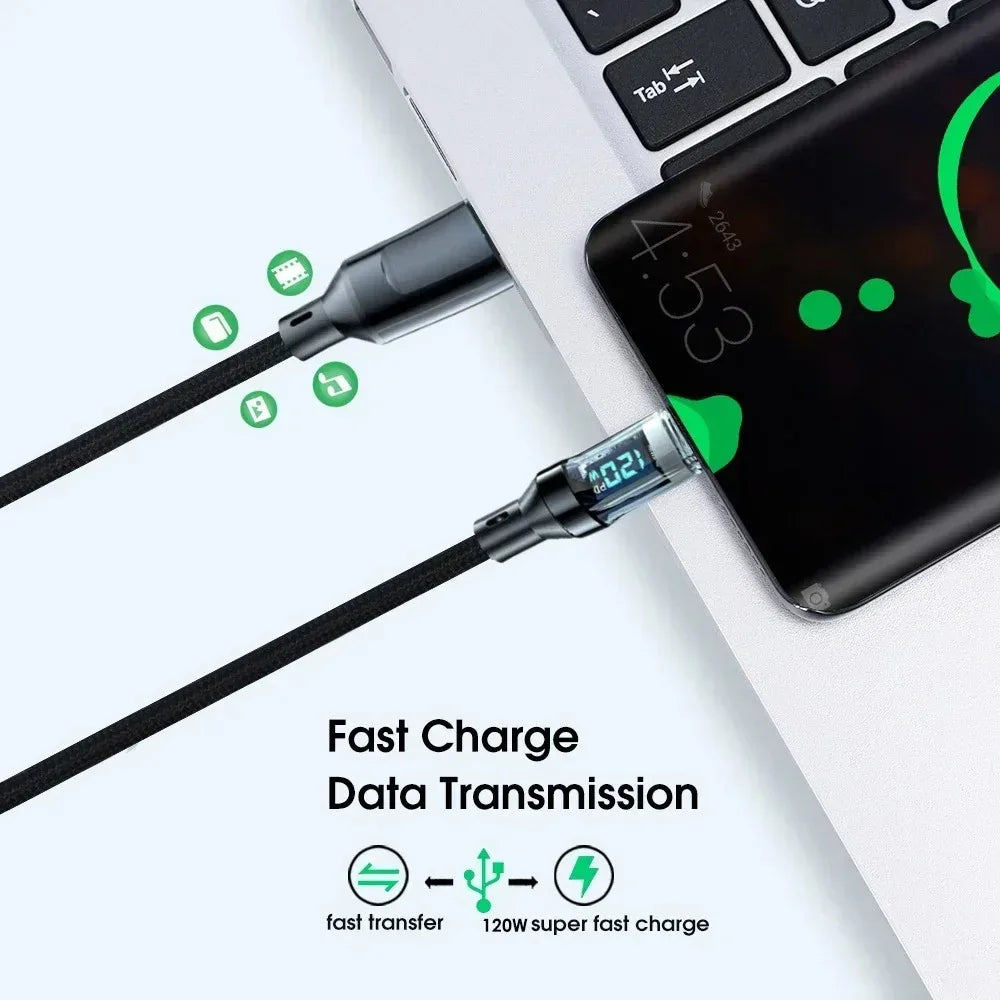 120W USB-C to USB-C Fast Charging Cable with Digital Display USB-C Charging Cable Zpaxo