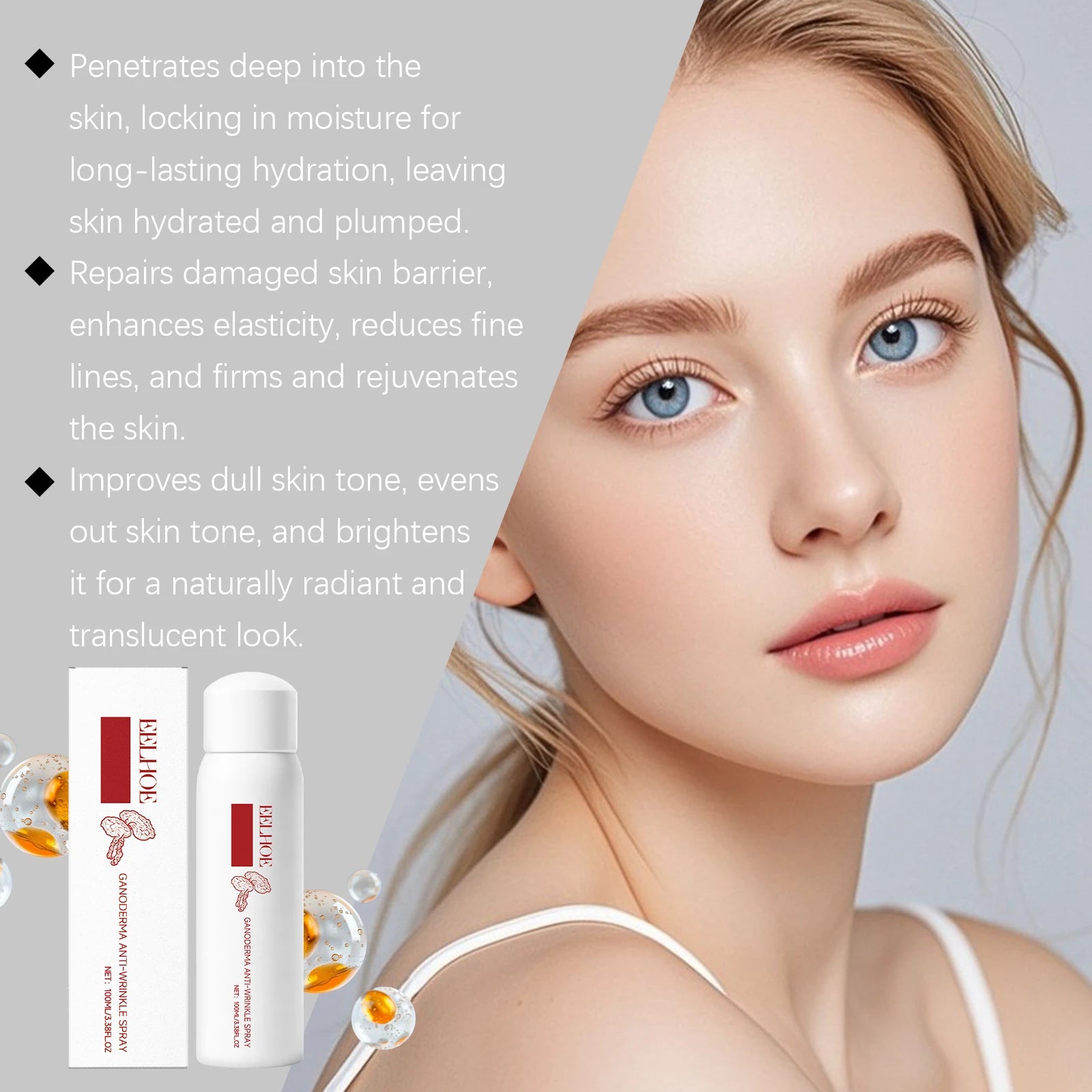 Reishi Mushroom Extract Toner for Hydrating Makeup Setting Face Mist to Improve Dullness for Glowing Skin Travel Skin Care Zpaxo