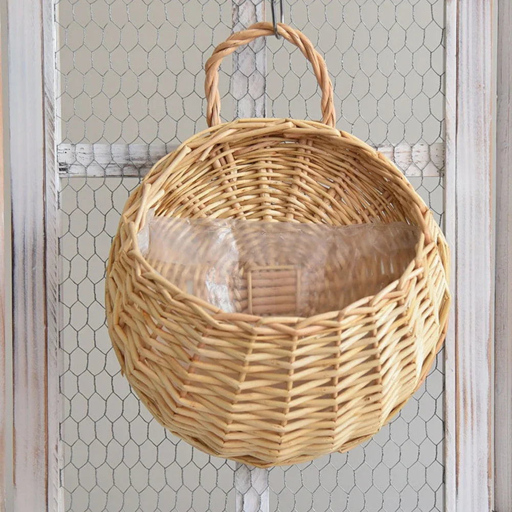 1/2pcs Handmade Woven Flower Basket Wall Hanging Wicker Rattan Garden Flower Pot Plant Basket Flower Vase Garden Balcony Decor Zpaxo