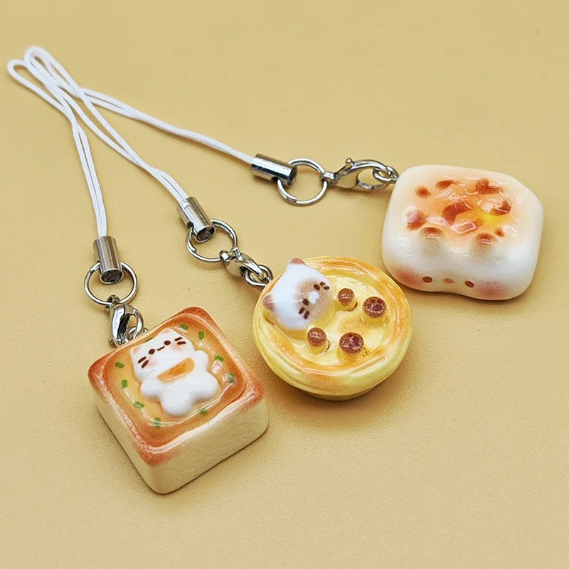 Japanese Cute Cat Bread Mobile Phone Lanyard Cartoon Charm Wrist Zpaxo