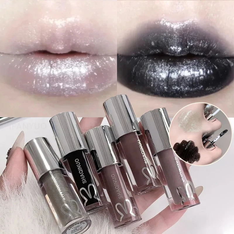 Black Gothic Lip Gloss Mirror Moist Matte Pure Silver Fine Flash