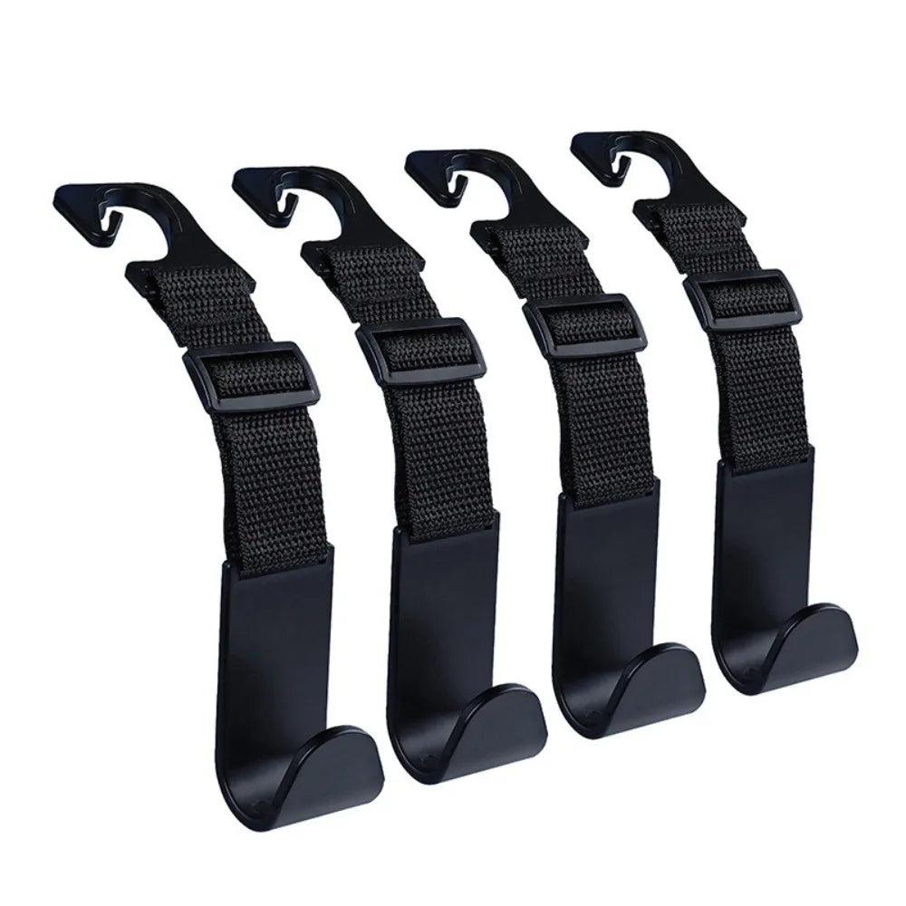 4Pcs/set Adjustable Car Seat Headrest Hook Space-Saving Large Load-bearing Car Seat Back Purse Hanger Reusable Easy to Install Zpaxo Black