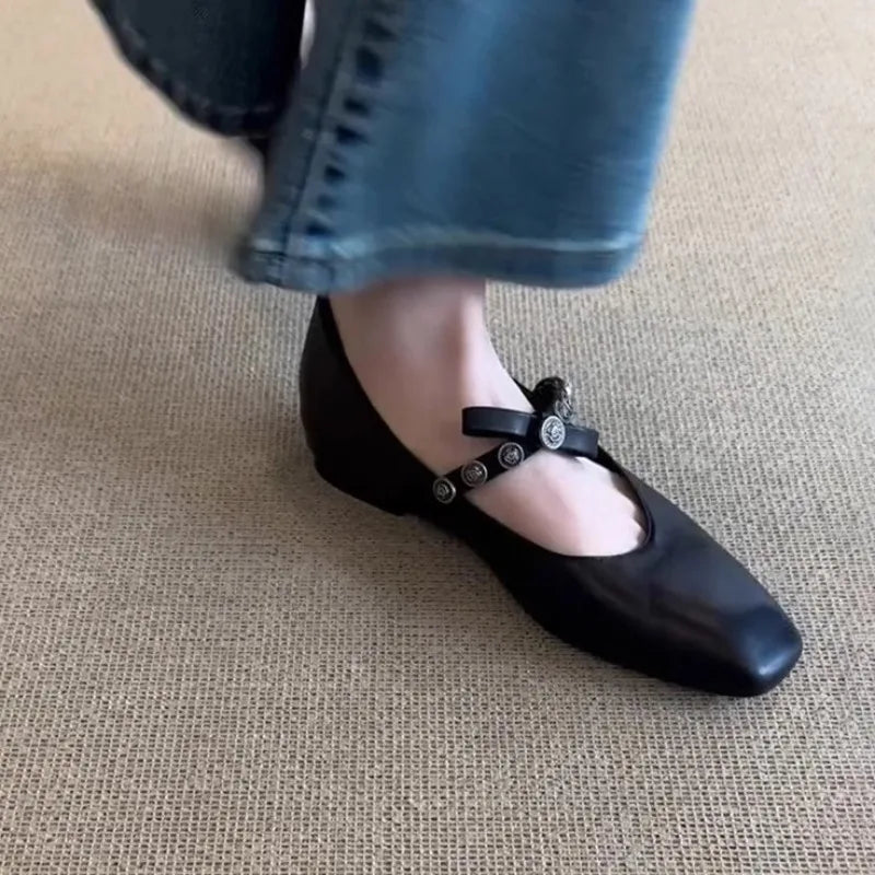Flat Shoes for Women 2025 Spring and Autumn French Women flats Bow Shallow Mouth Ballet Shoes Square Toe Retro Mary Jane Shoes Zpaxo