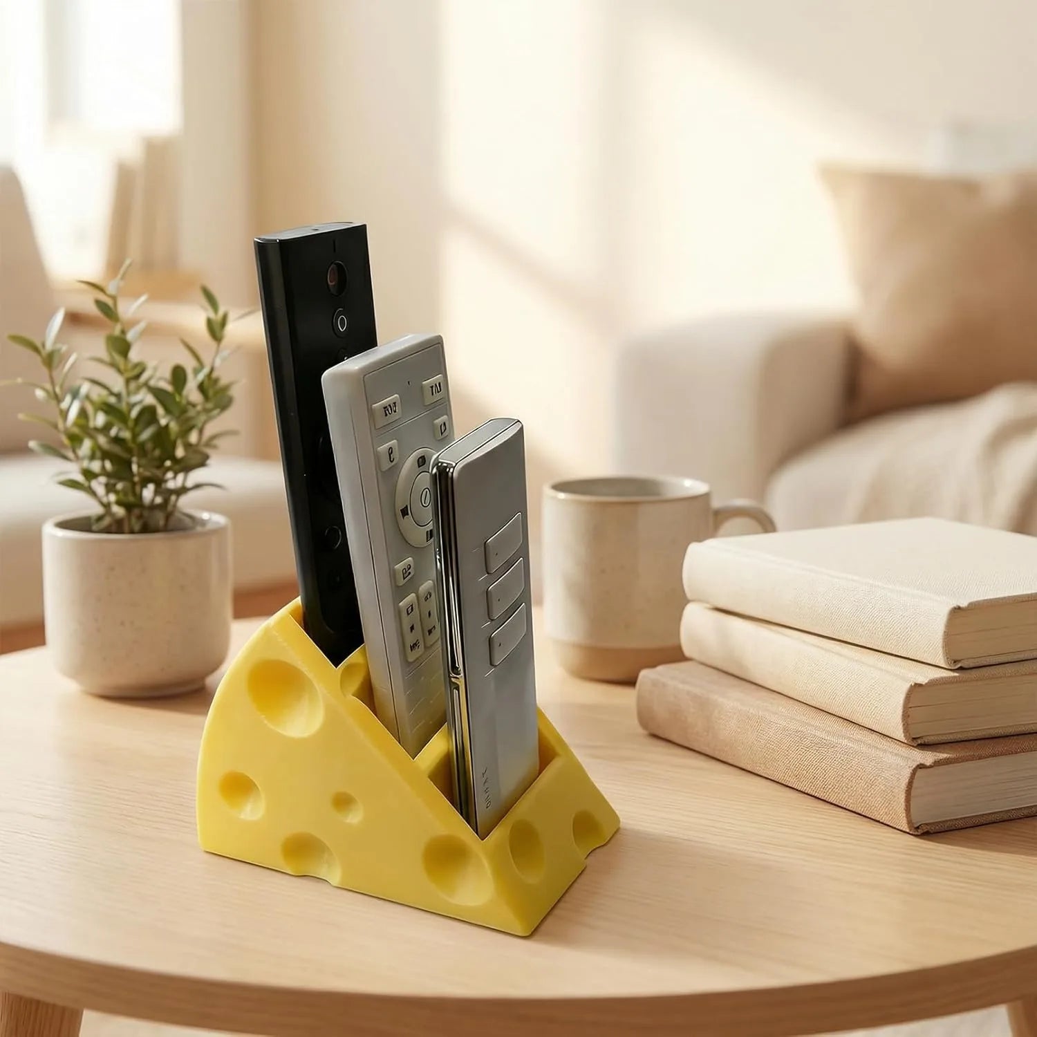 Remote Control Holder 3 Compartments 3D-Printed Cheese-shaped Desk
