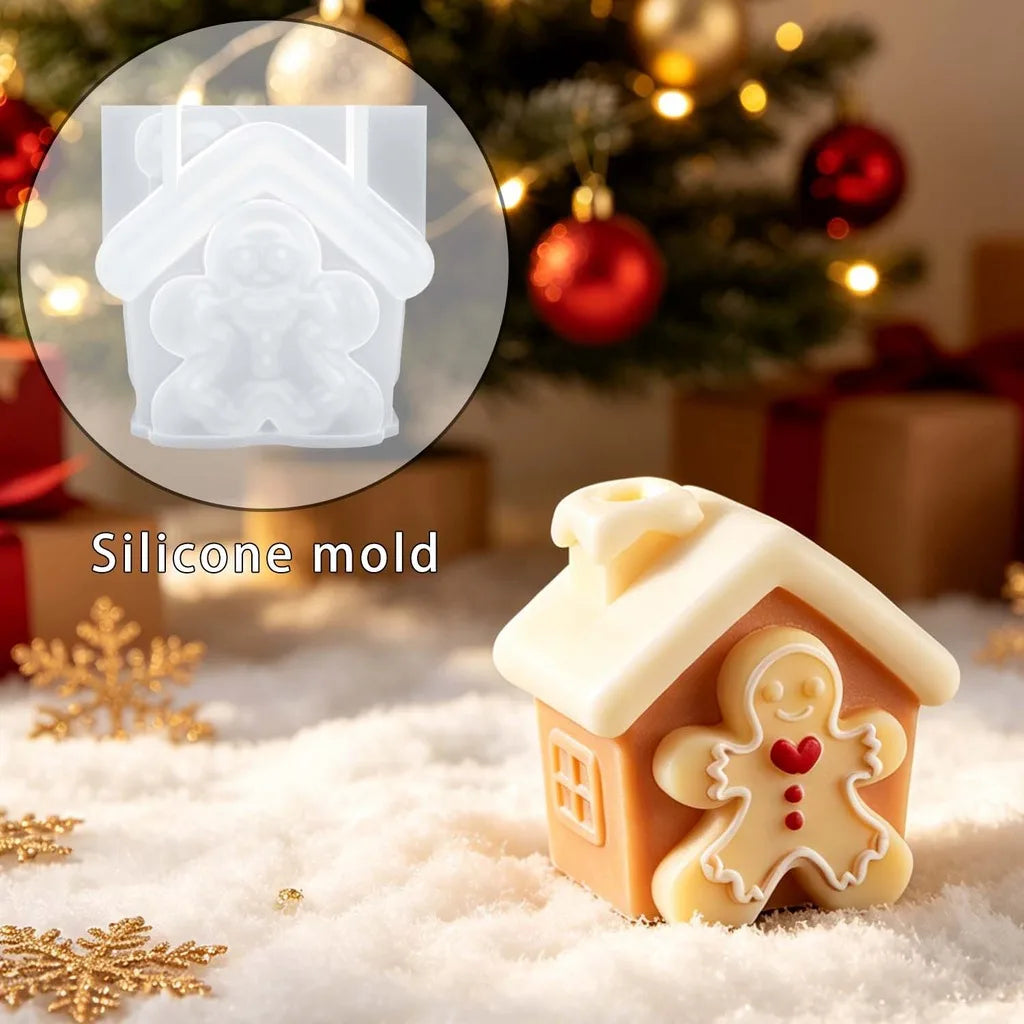 3D Gingerbread House Silicone Mold – Christmas Candle & Craft