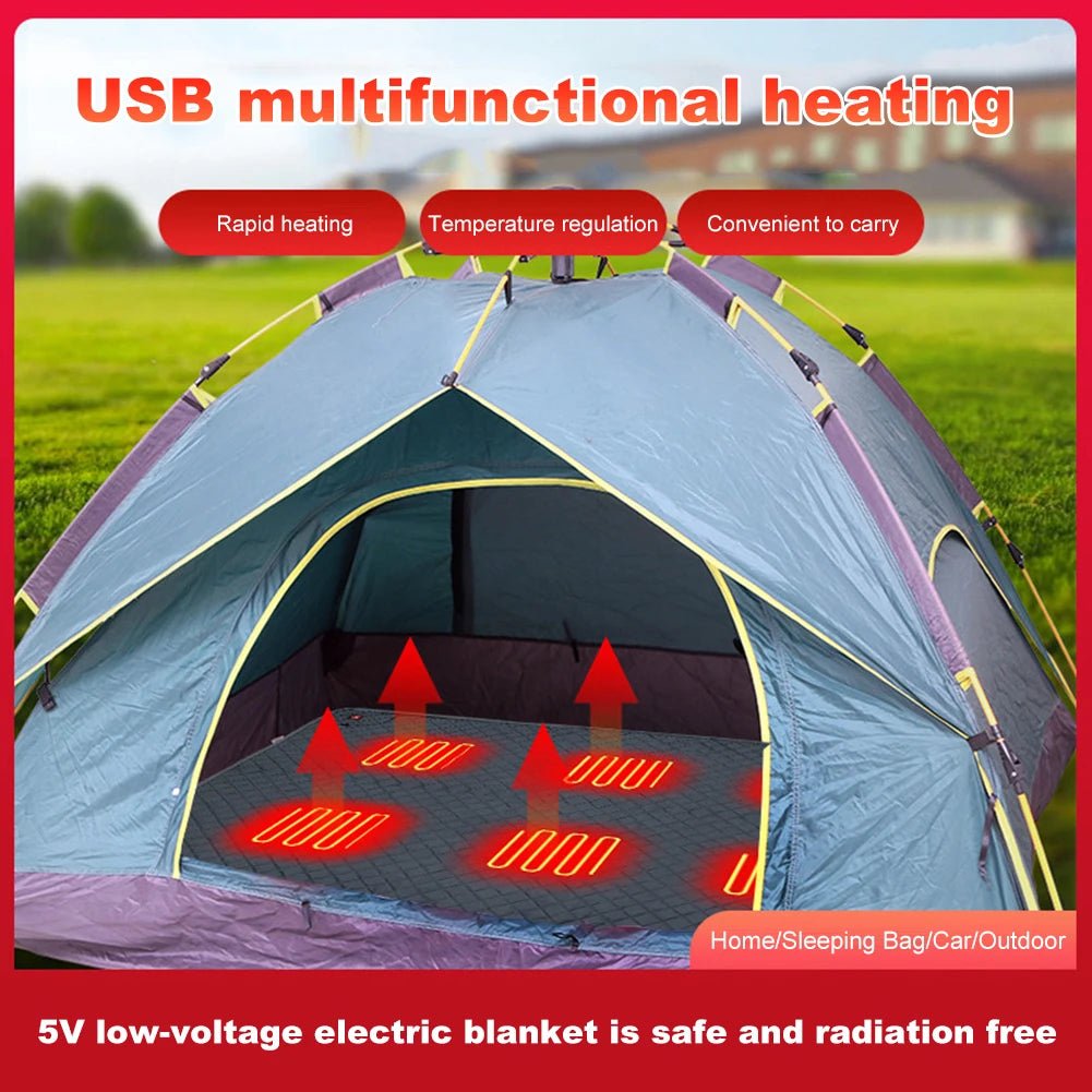 70x59 Inch Camping Tent Heated Sleeping Bag Mat Outdoor USB Electric Blanket 6 Heating Zones Heater Cushion for Winter Travel Zpaxo