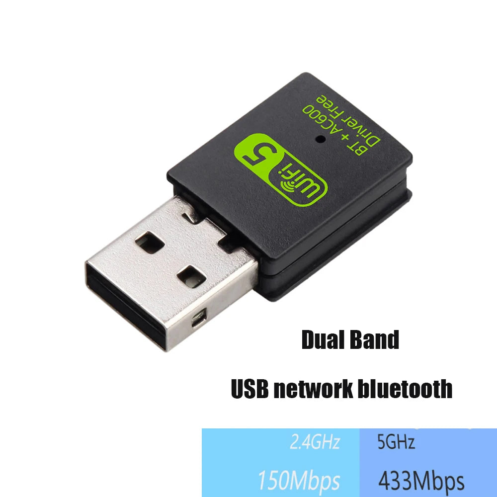 2in1 Dual Band WiFi 600Mbps USB WiFi Adapter Bluetooth-Compatible 2.4G&5GHz Mini USB WiFi Dongle Network Wireless WLAN Receiver Zpaxo