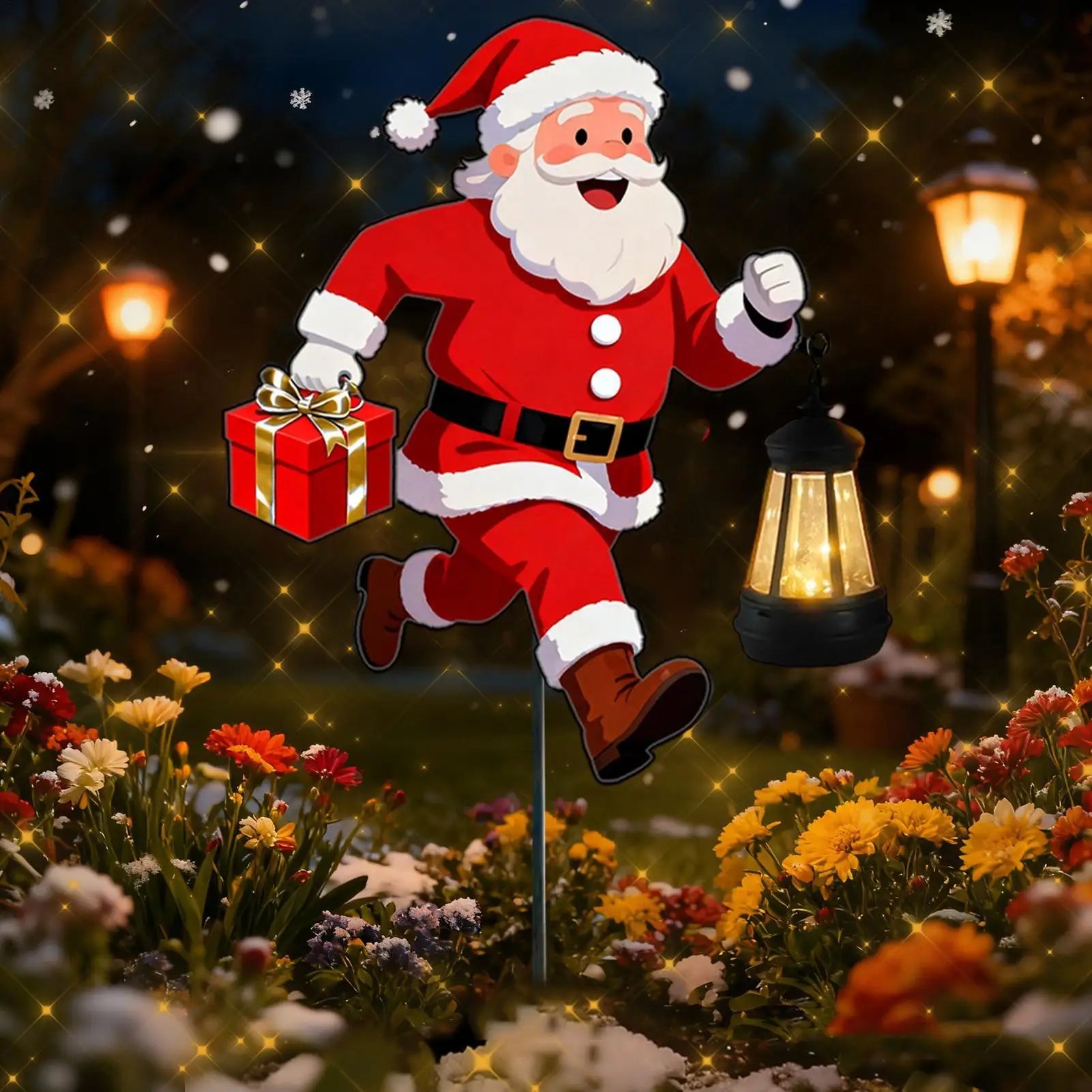 Christmas Garden Stakes LED Lighted Festival Signs Santa Holding