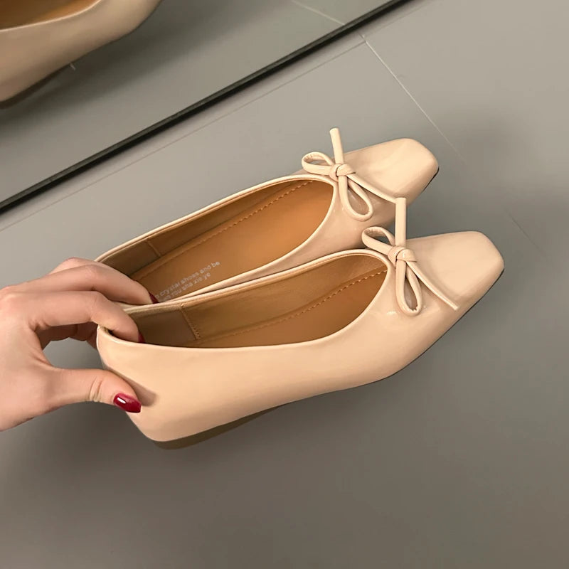 Bowtie Flat Shoes Women Ballerinas Square Toe Slip Ballet Flats Lazy