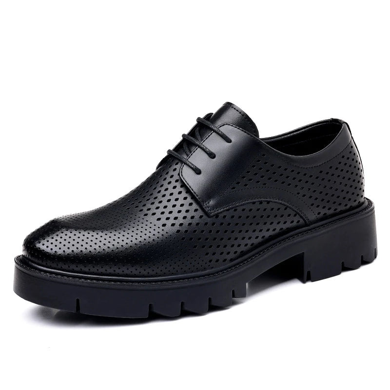 Mens Black Leather Perforated Pointed Toe Lace Up Formal Business Zpaxo
